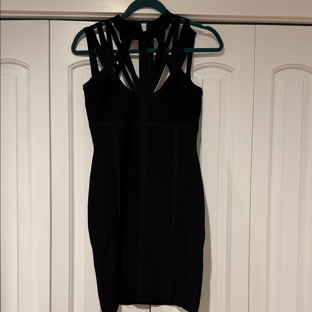 bebe Black Strappy Mini‎ bodycon Dress small